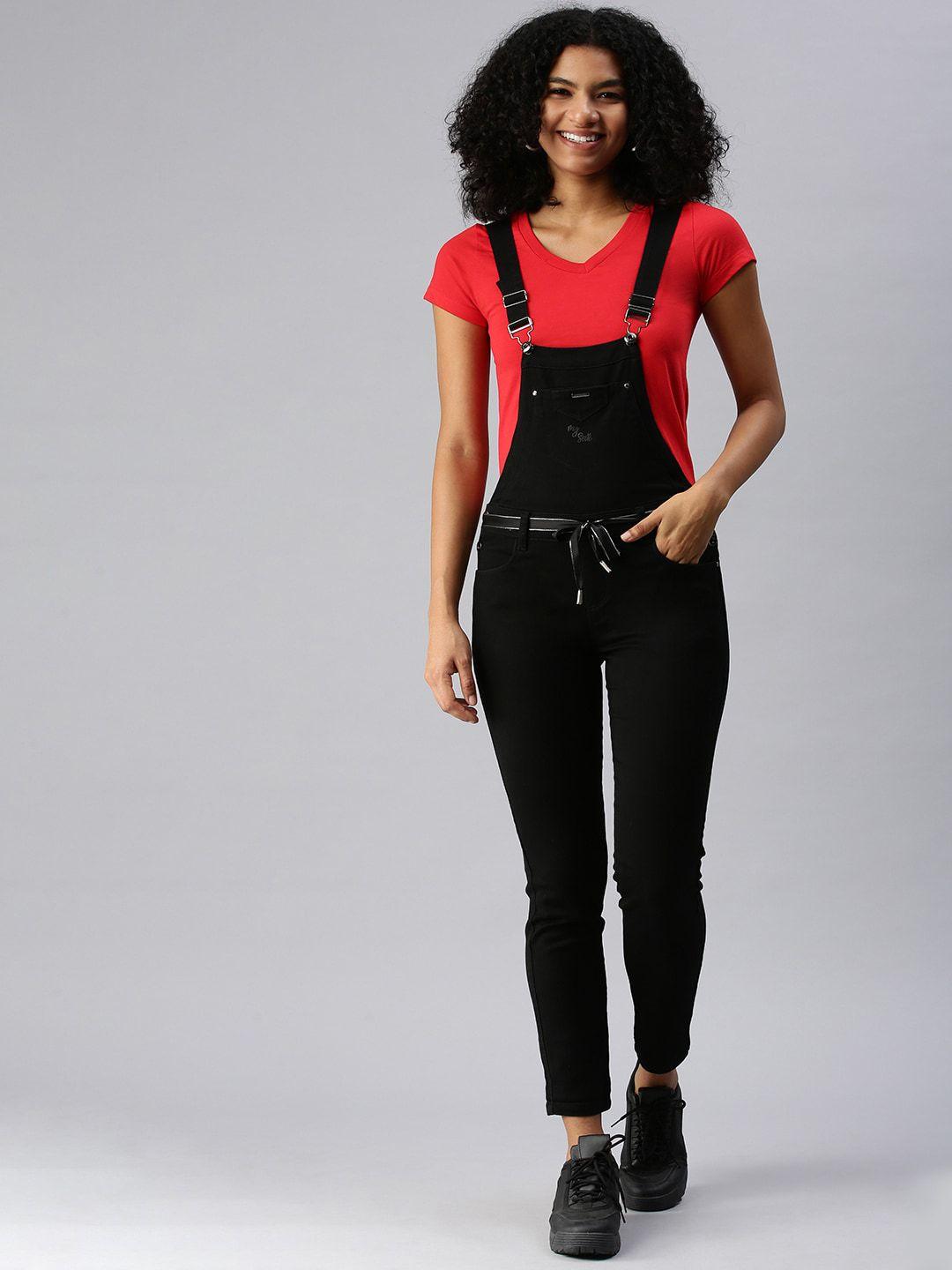 showoff women slim-fit cotton denim dungaree