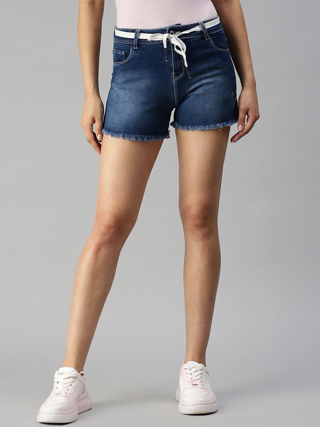 showoff women washed high-rise rapid dry denim shorts