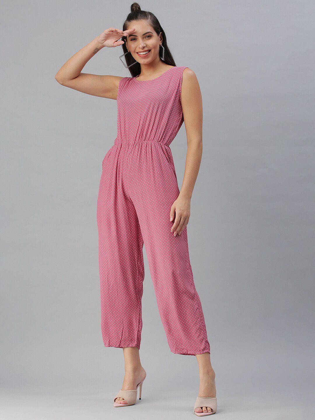 showoff women printed round neck cotton basic jumpsuit