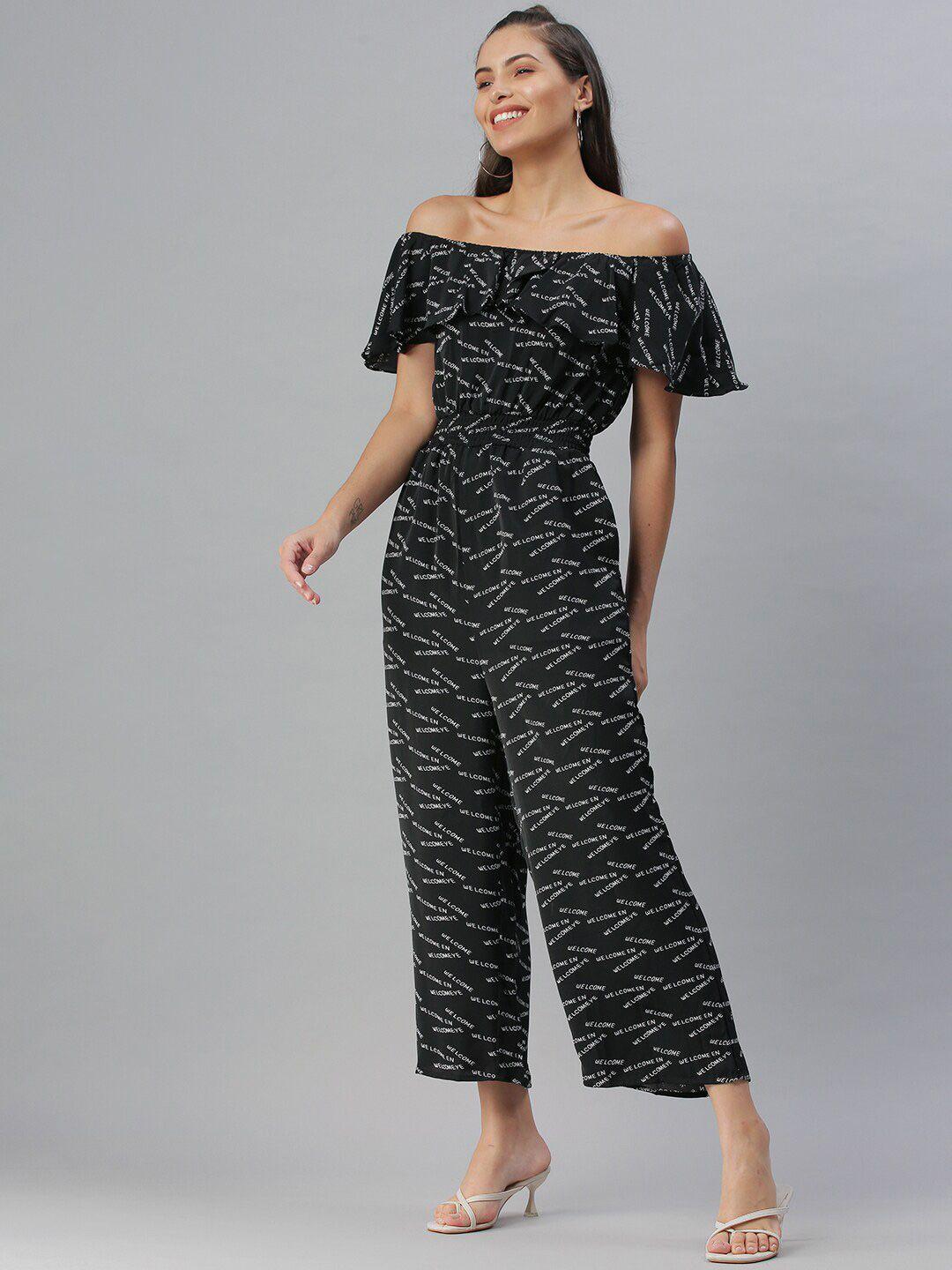 showoff women off-shoulder printed cotton jumpsuit