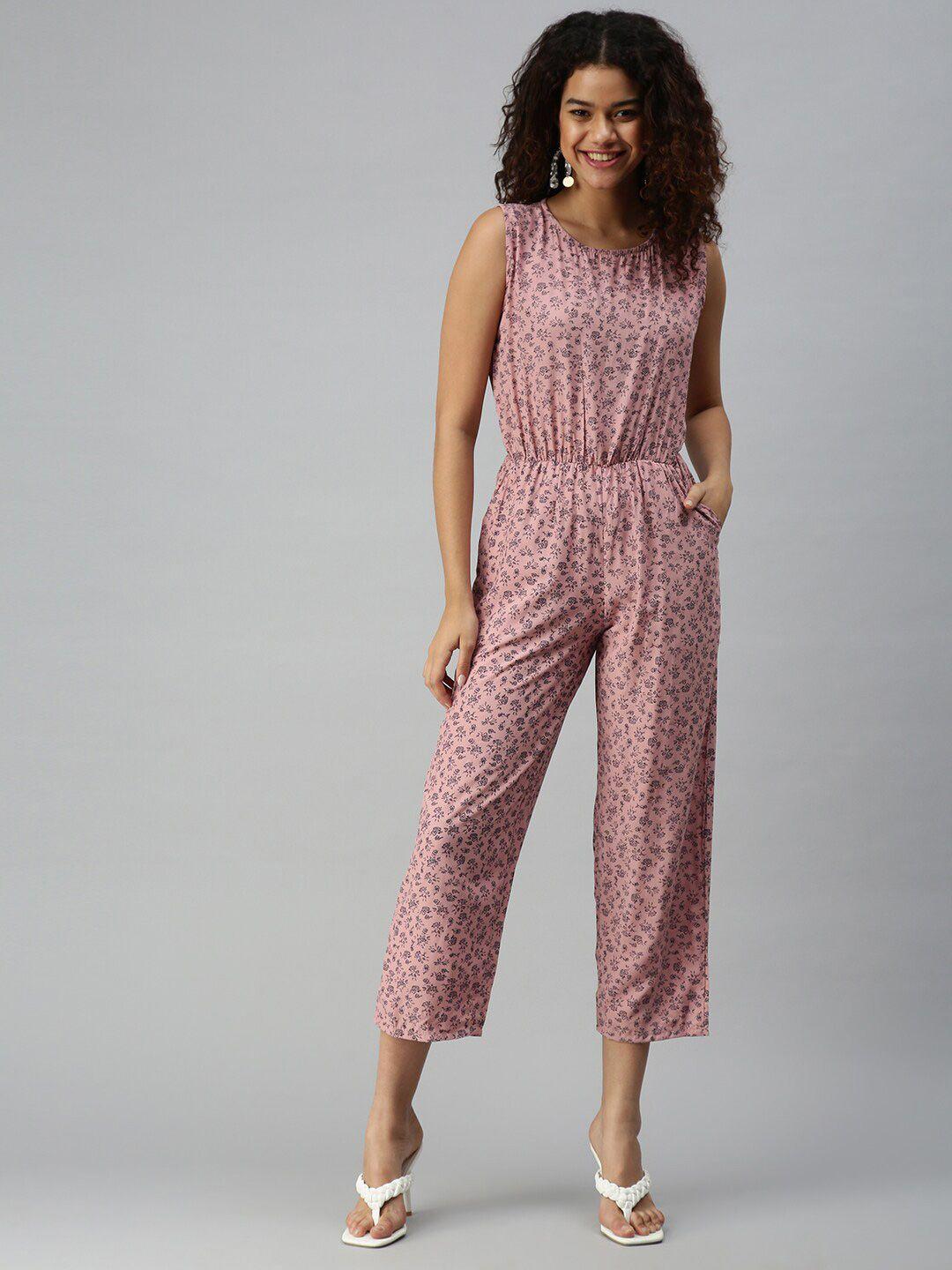 showoff women printed round neck basic jumpsuit