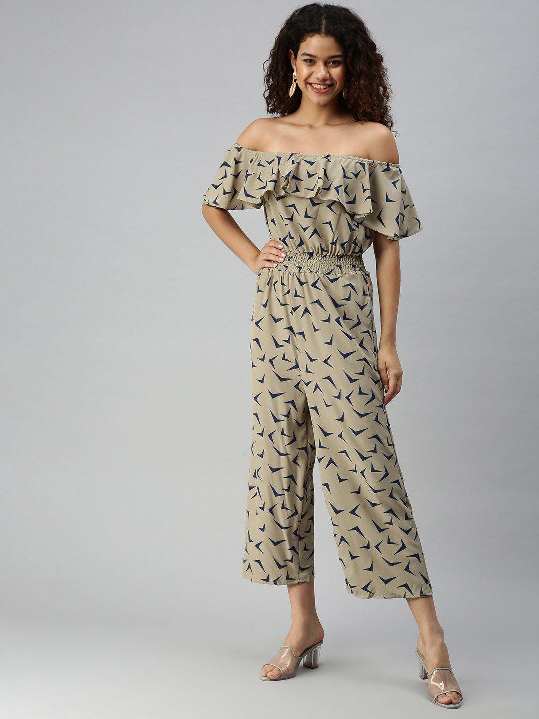 showoff women off-shoulder printed basic jumpsuit