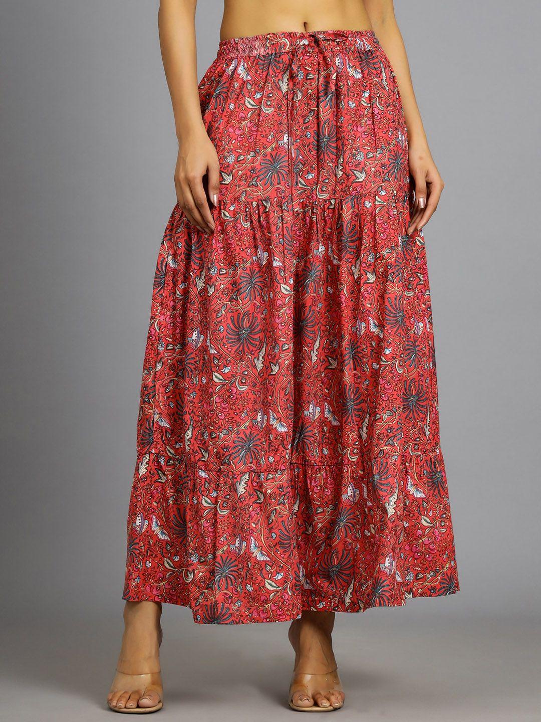 handicraft palace printed maxi-length pure cotton skirt