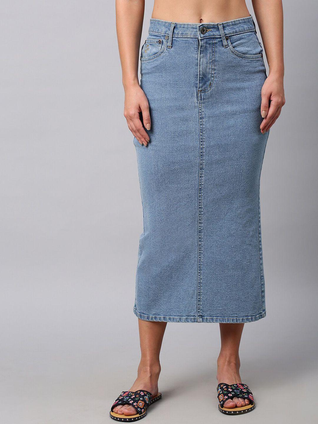 chemistry light wash denim pencil skirt