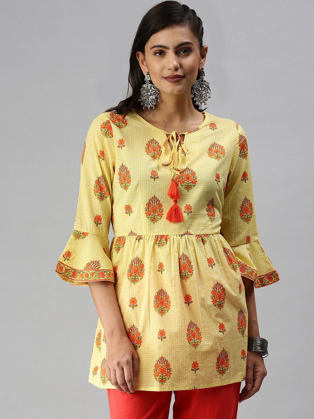 showoff ethnic motifs printed tie-up neck empire kurti