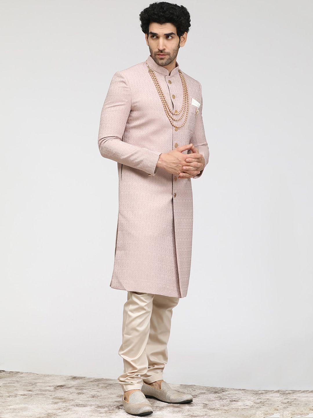 manyavar men self-design brocade traditional sherwani set