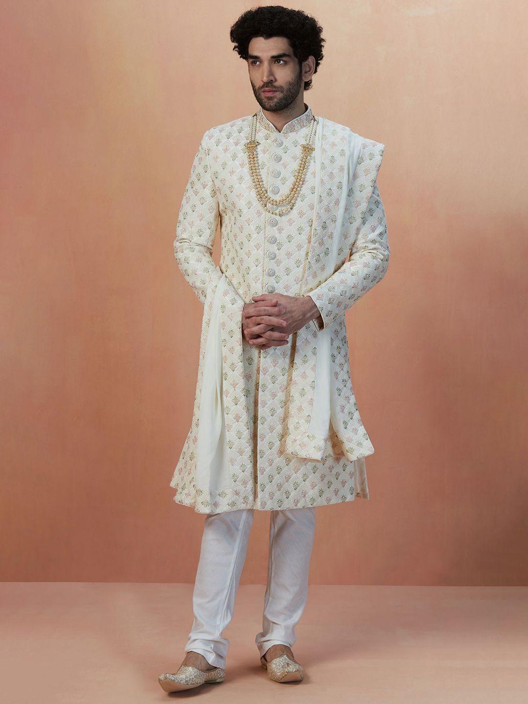 manyavar self-design art silk traditional sherwani set