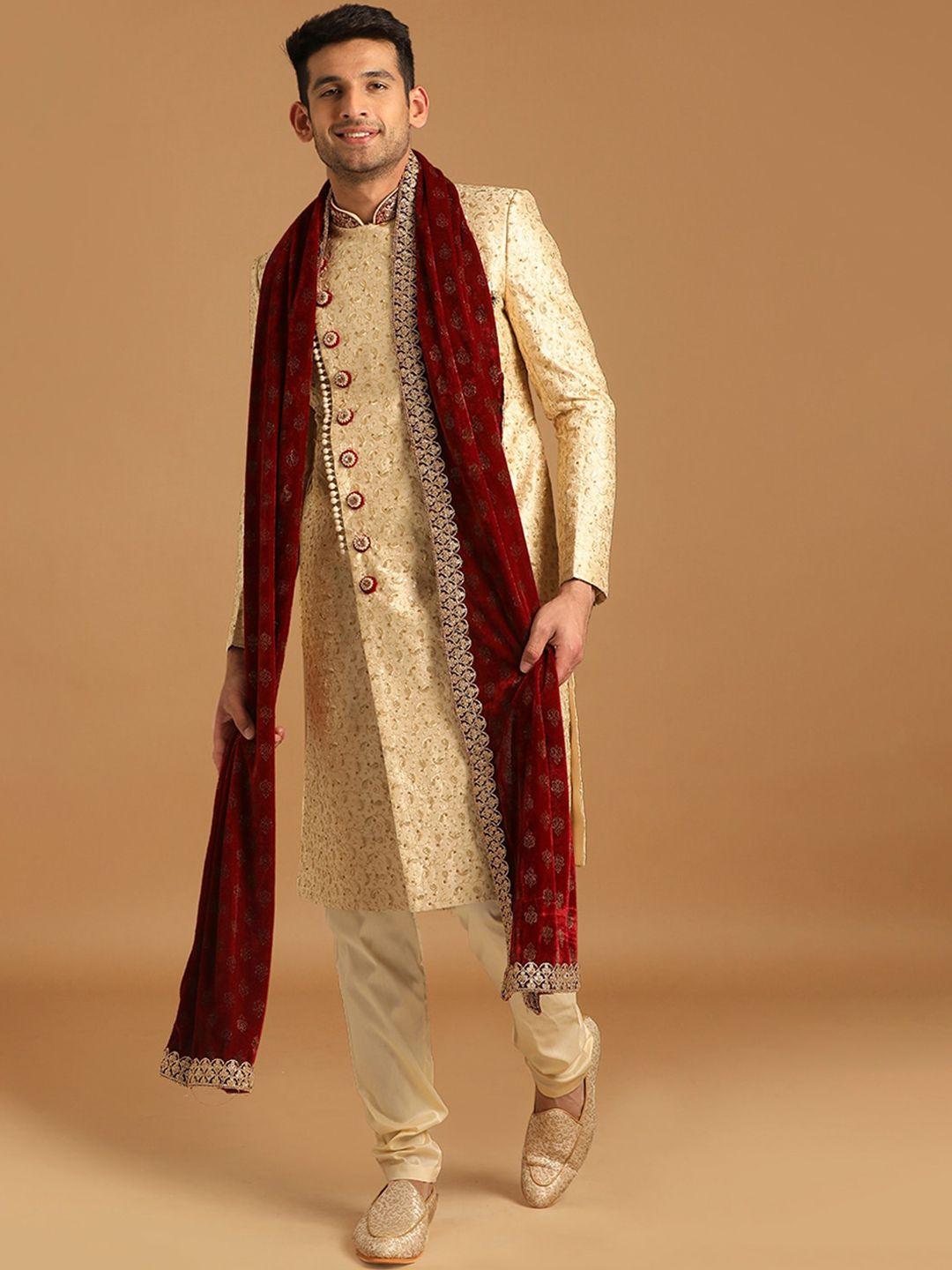 manyavar self-design art silk traditional sherwani set