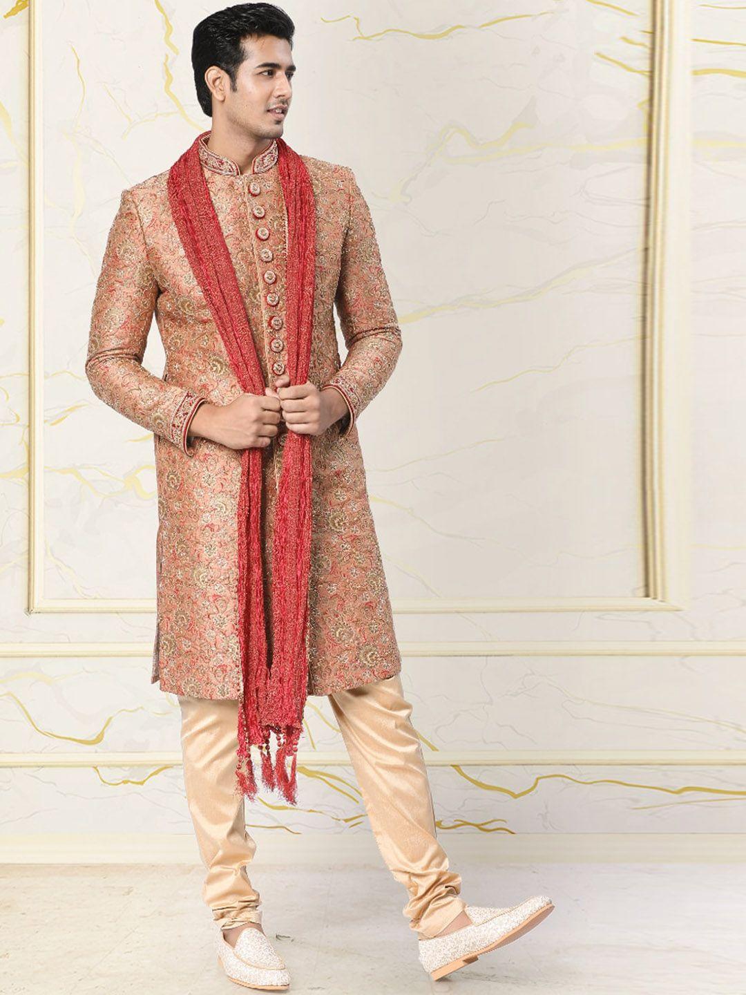 manyavar self-design art silk traditional sherwani set