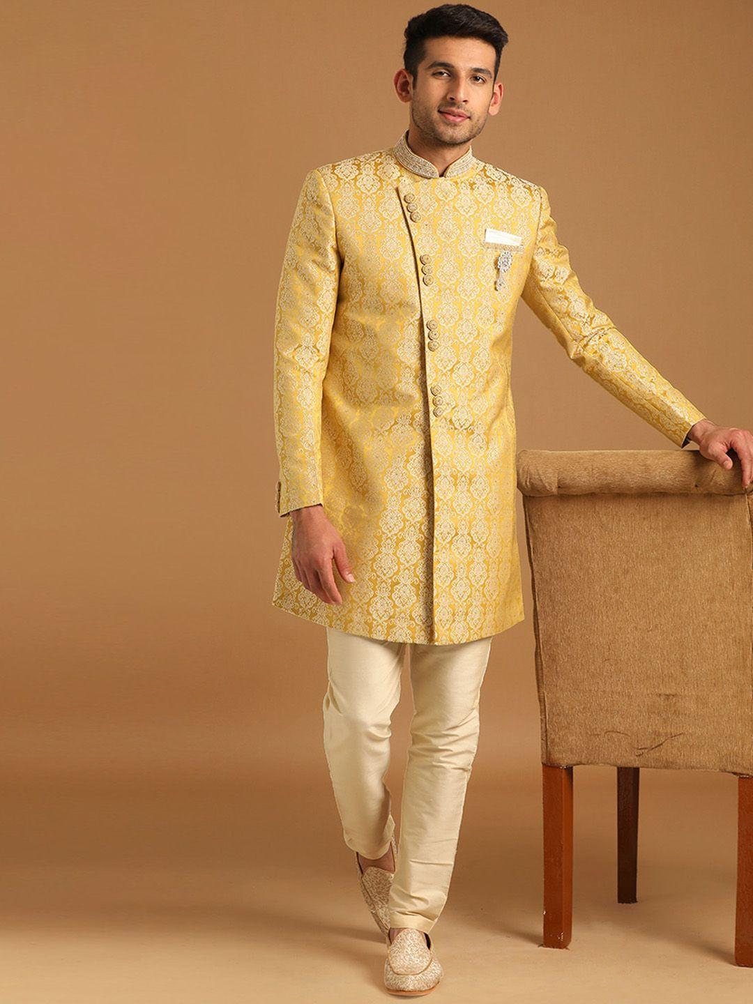 manyavar woven design straight brocade sherwani set