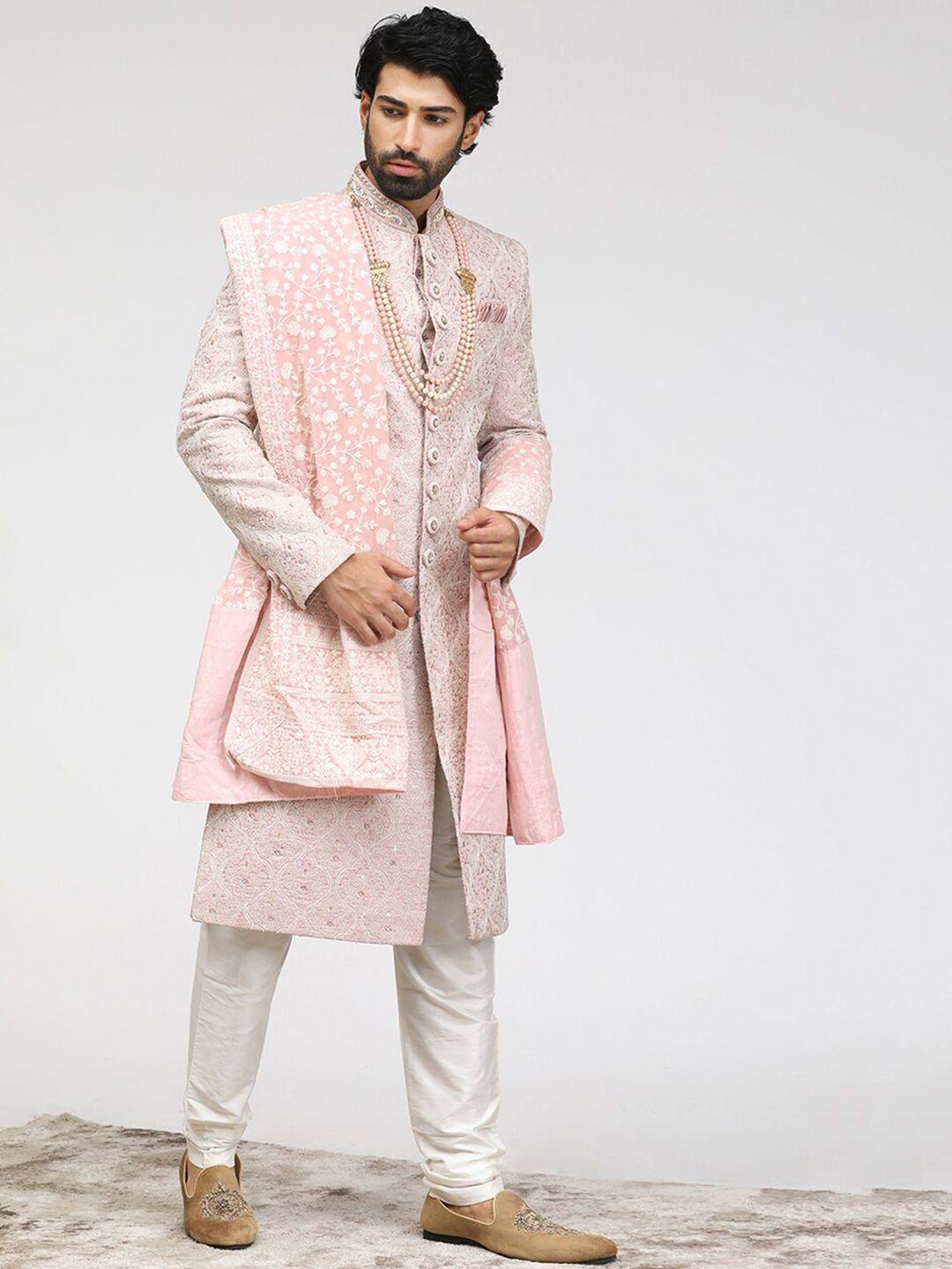 manyavar embroidered art silk traditional sherwani set