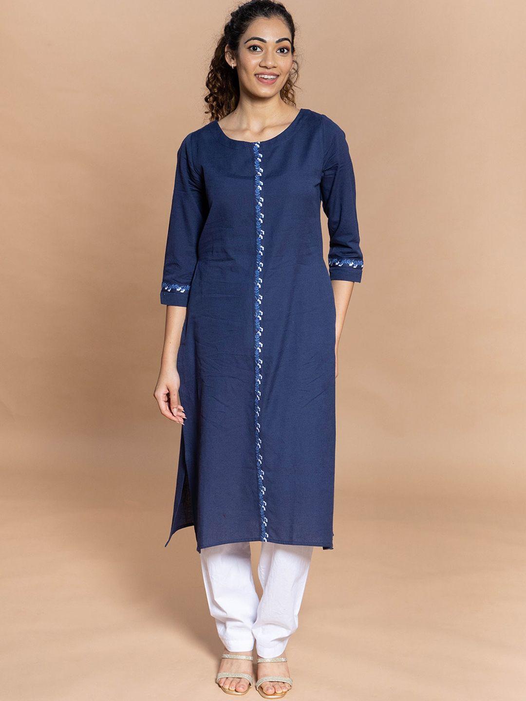 rmya thread work pure cotton straight kurta