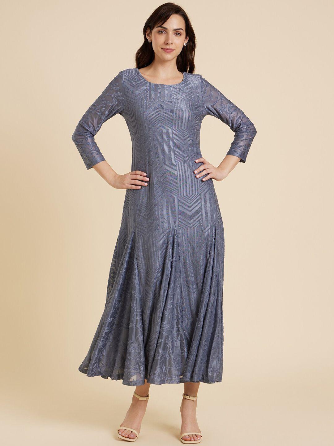 emmyrobe round neck jacquard maxi dress