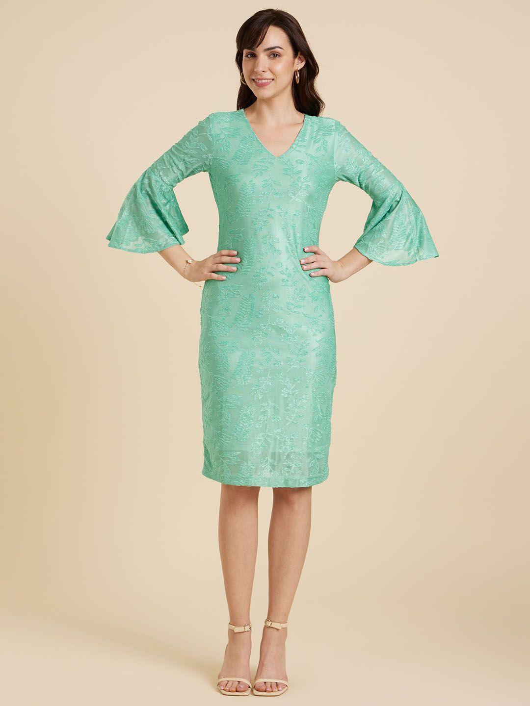 emmyrobe floral embroidered bell sleeves sheath dress