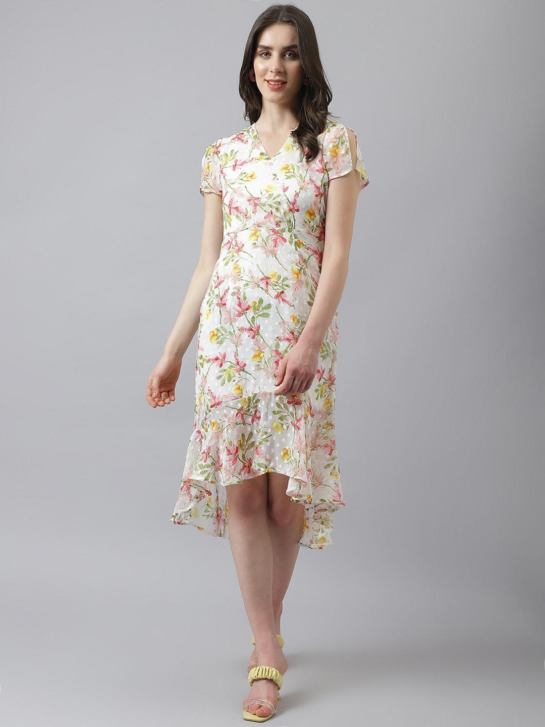 latin quarters floral printed high-low a-line midi dress