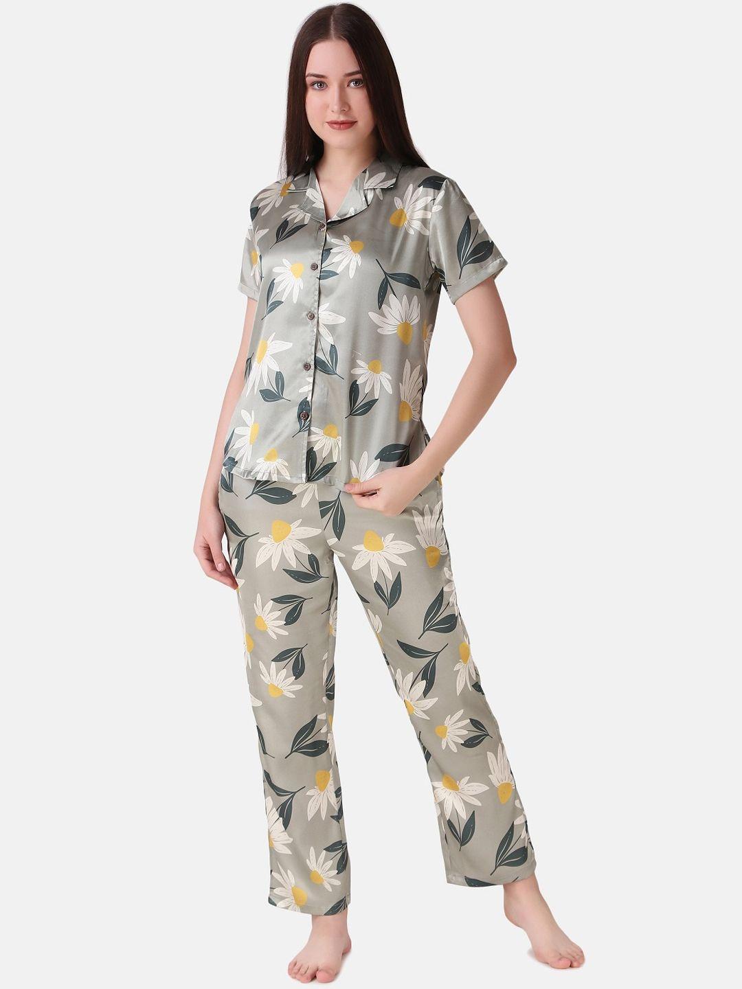 masha floral printed satin night suit