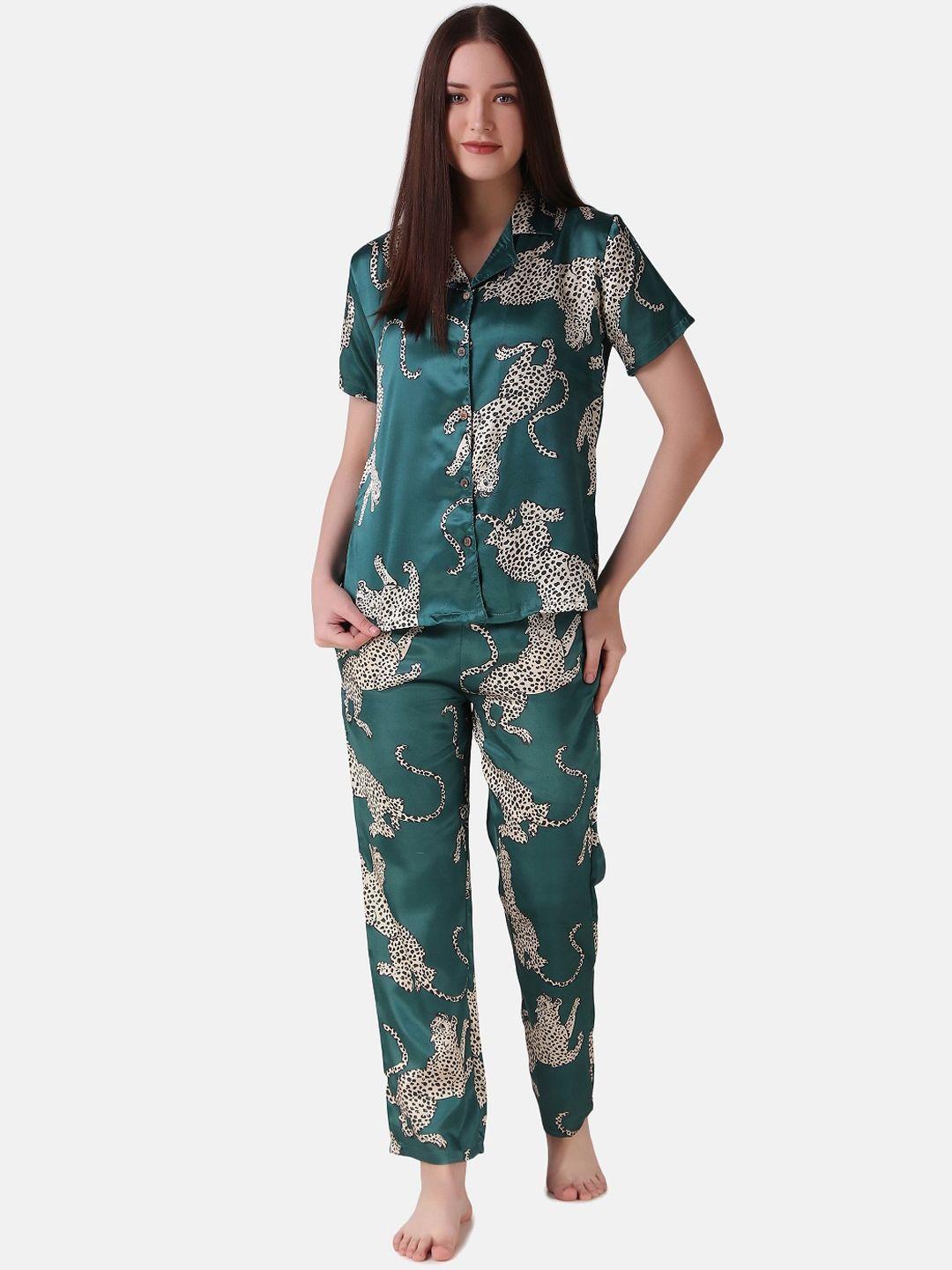 masha animal printed satin night suit