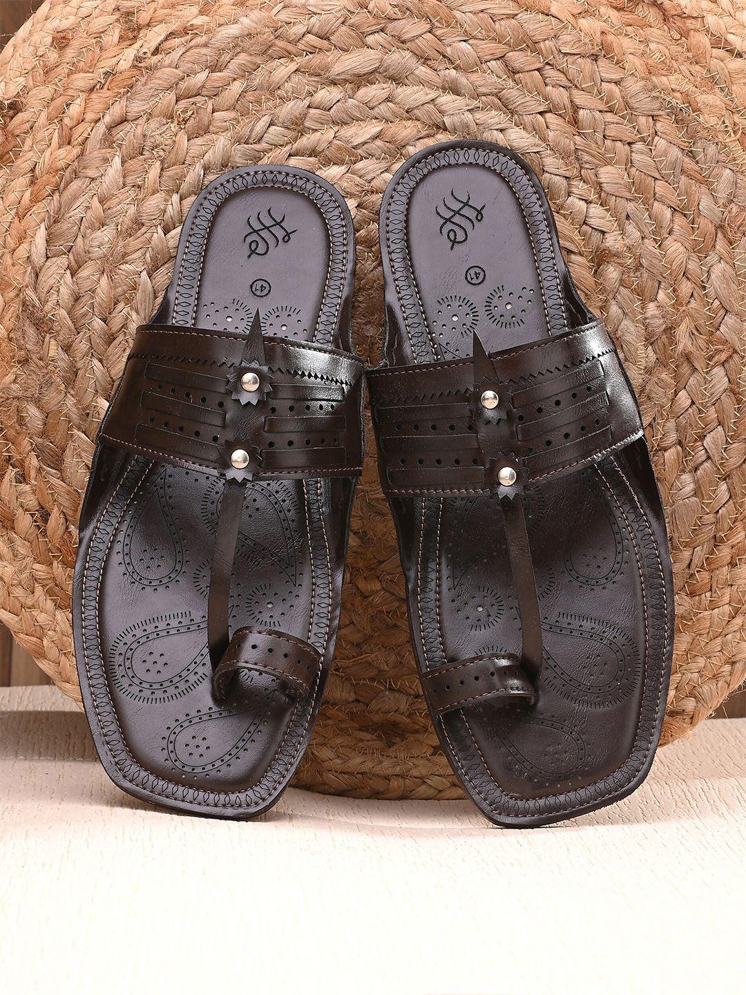 house of pataudi men synthetic leather slip-on sandals