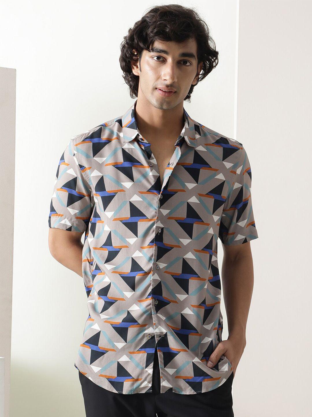 rare rabbit slim fit geometric printed casual shirt