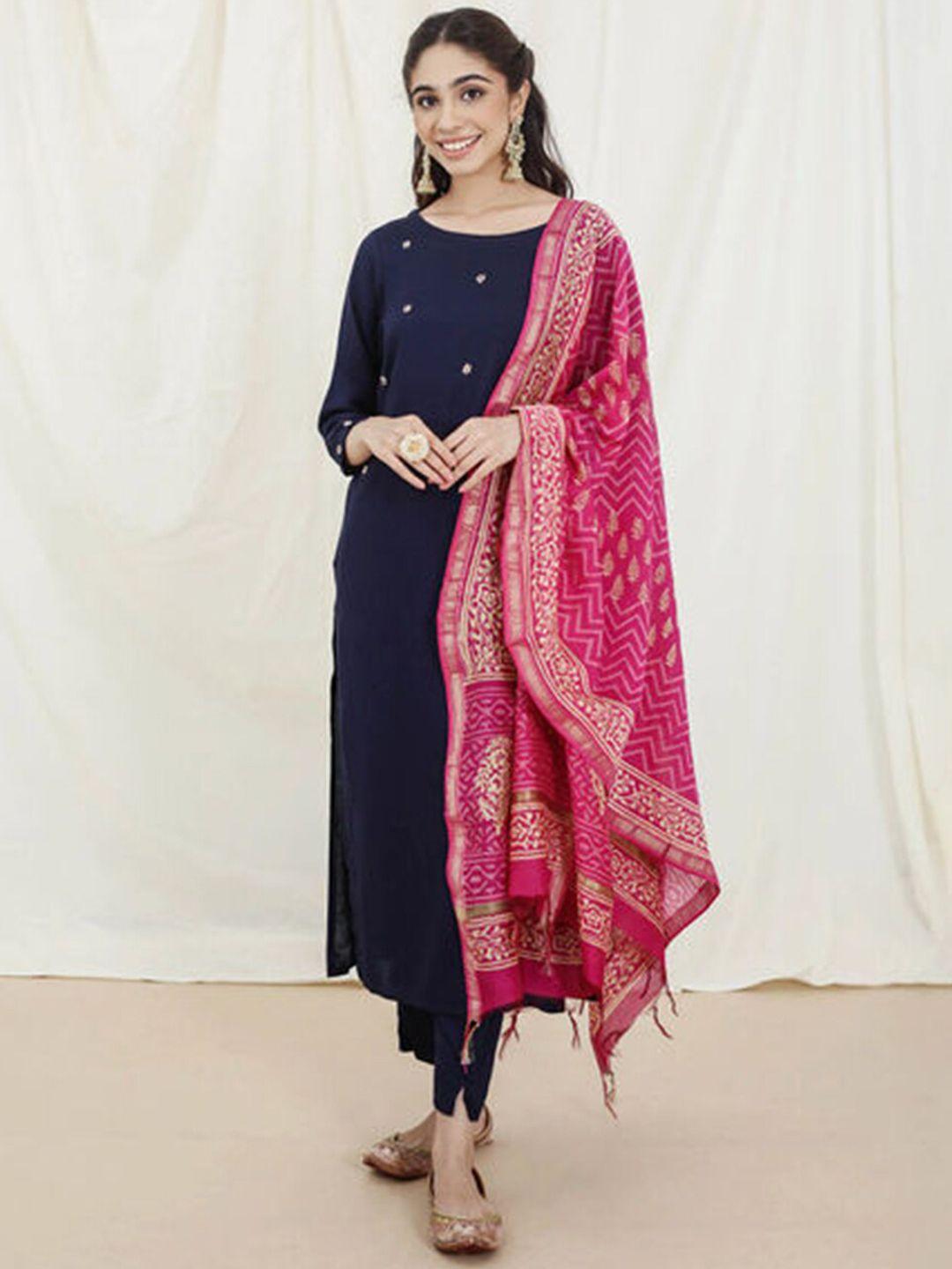 ambraee floral embroidered kurta with trousers & dupatta