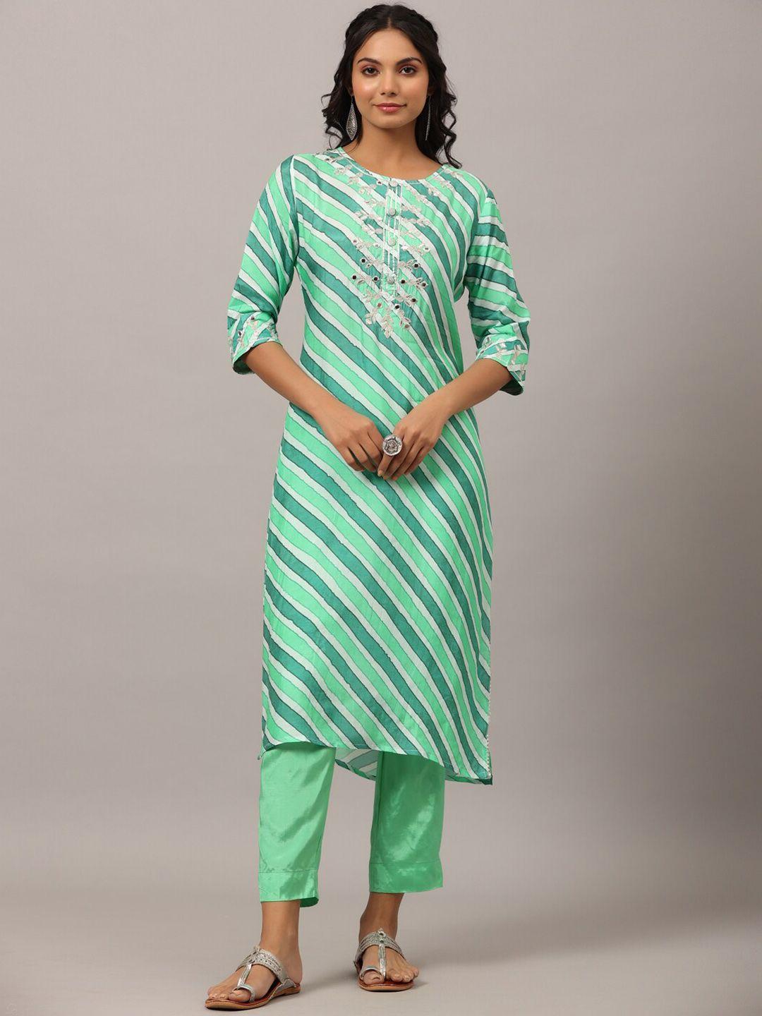 amchoor leheriya printed gotta patti kurta with trousers & dupatta