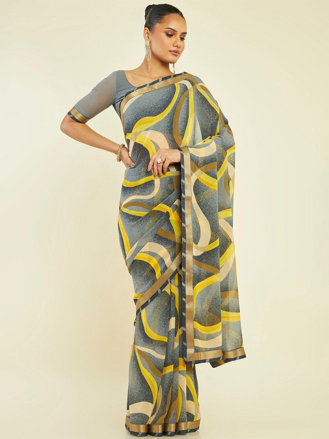 soch abstract printed zari pure georgette saree