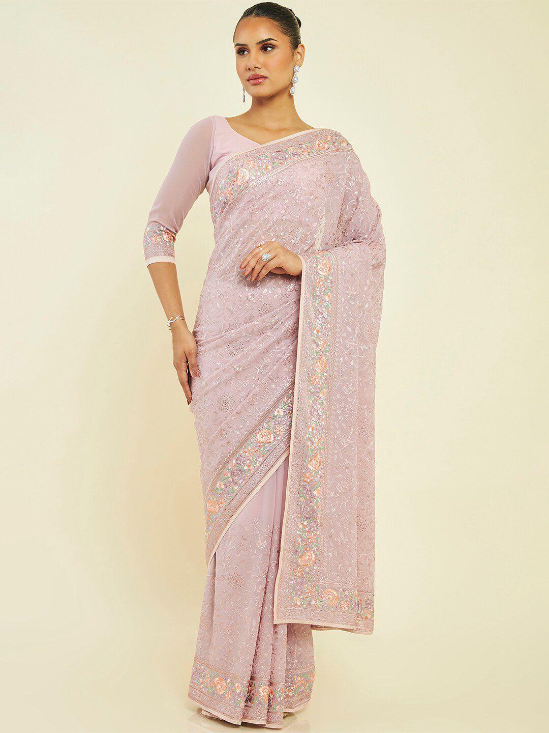 soch floral embroidered pure georgette saree