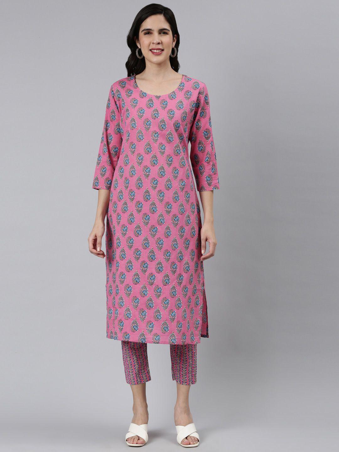 flavido ethnic motifs printed pure cotton kurta with trousers