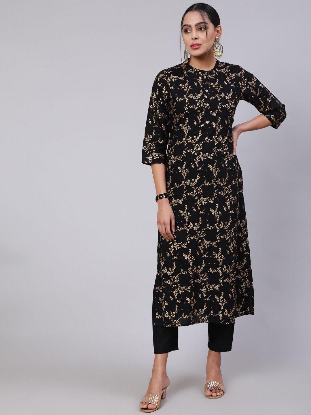 nayo band collar floral printed pure cotton foil kurta with trousers