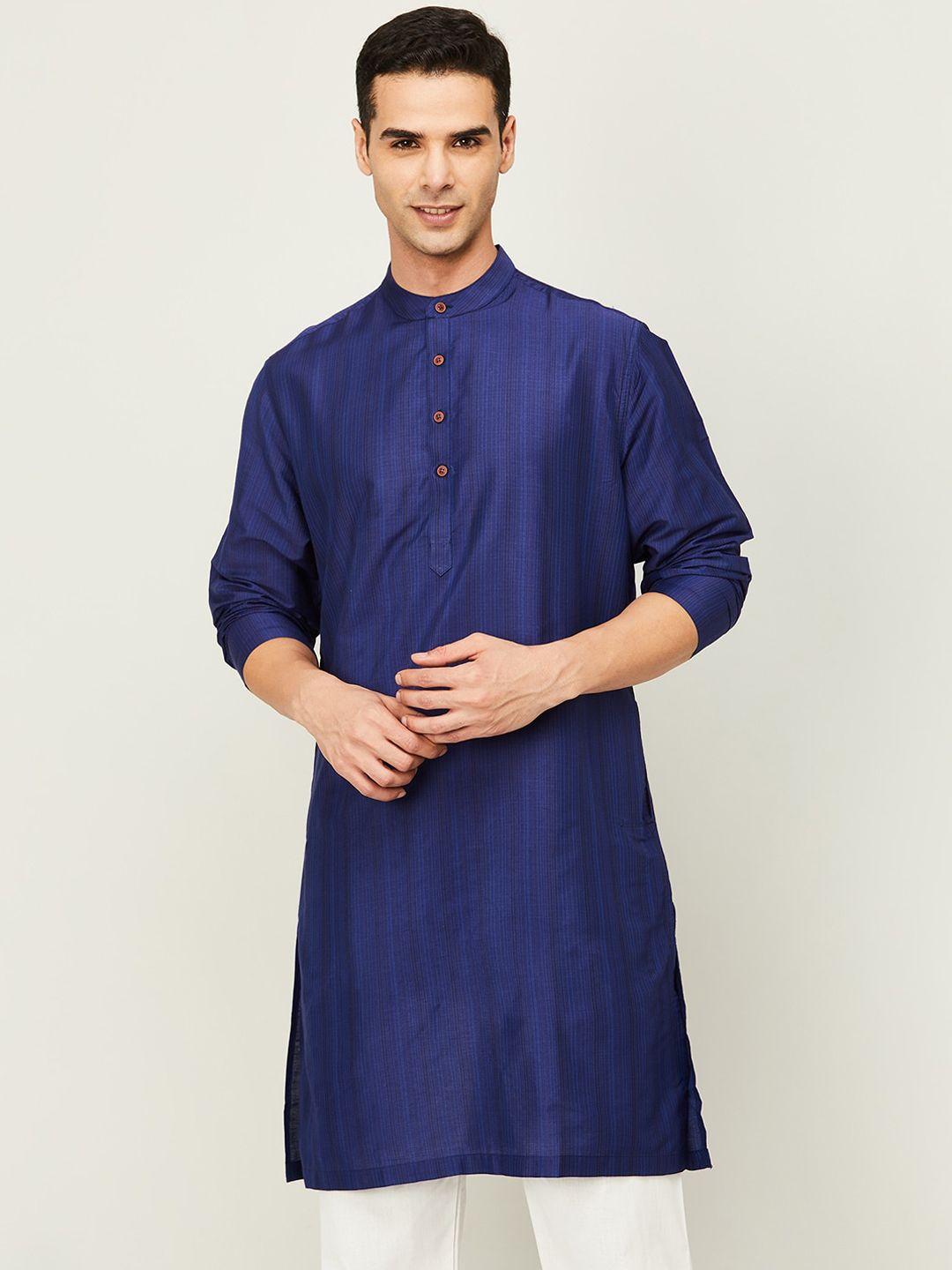 melange by lifestyle striped mandarin collar cotton straight kurta