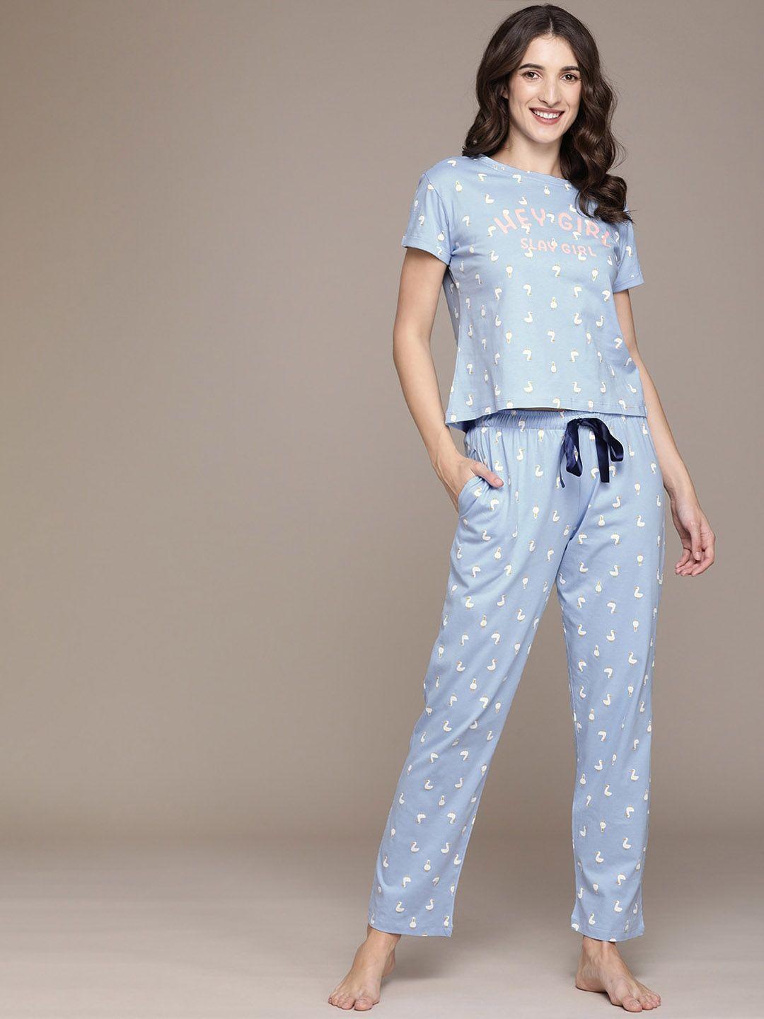 beebelle conversational printed pure cotton night suit