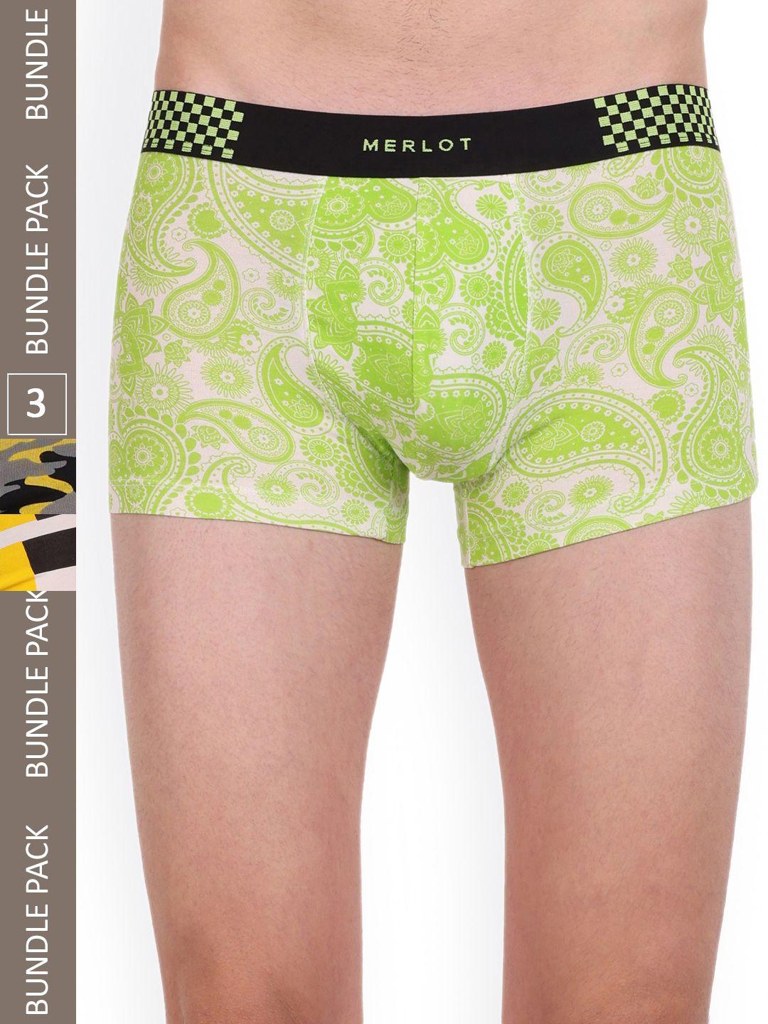 merlot pack of 3 printed intelli-fresh  ultra-soft & smooth trunks