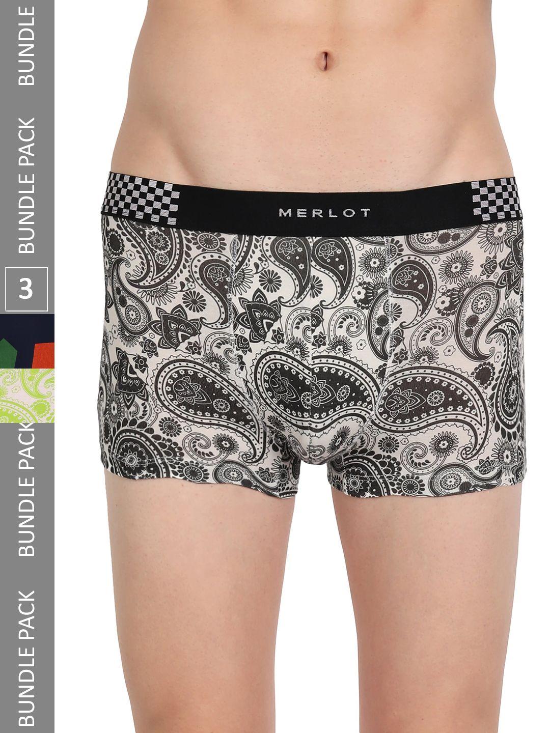 merlot men pack of 3 printed intelli-fresh, cotton ultra-soft & smooth trunk