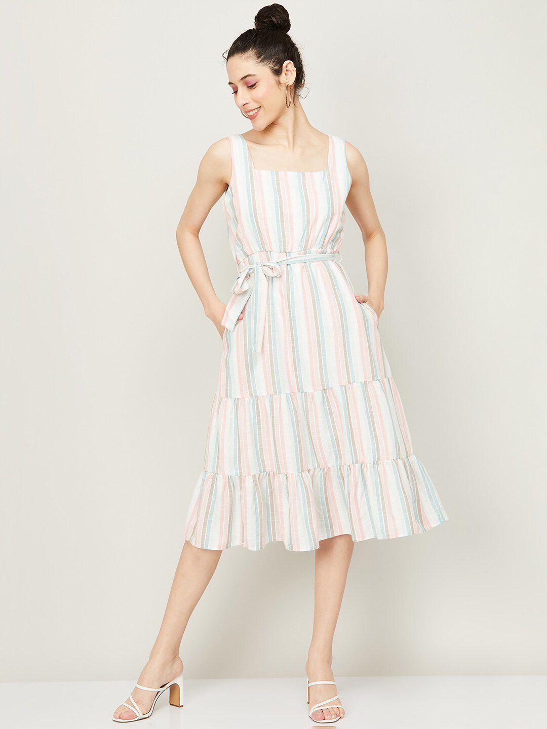 code by lifestyle striped tiered fit & flare midi dress