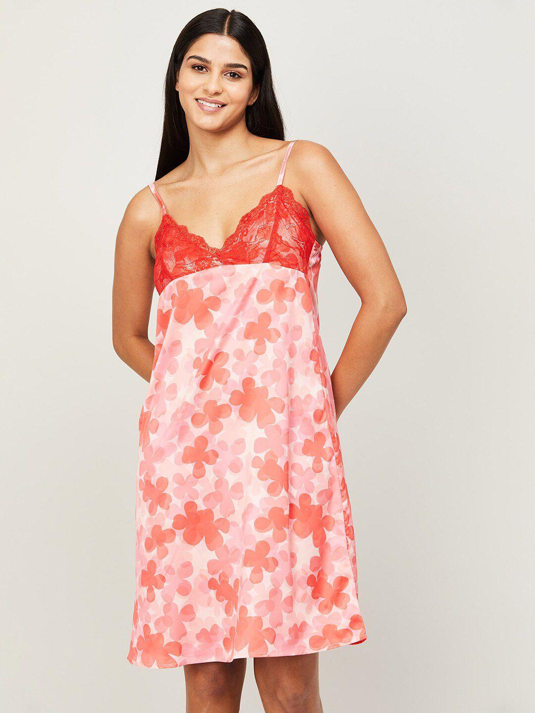 ginger by lifestyle floral printed lace detail nightdress