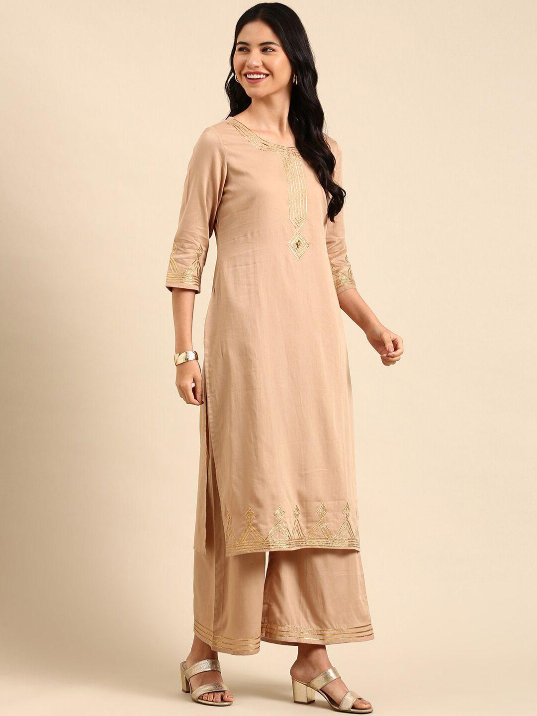 showoff gotta patti straight kurta with palazzos & dupatta