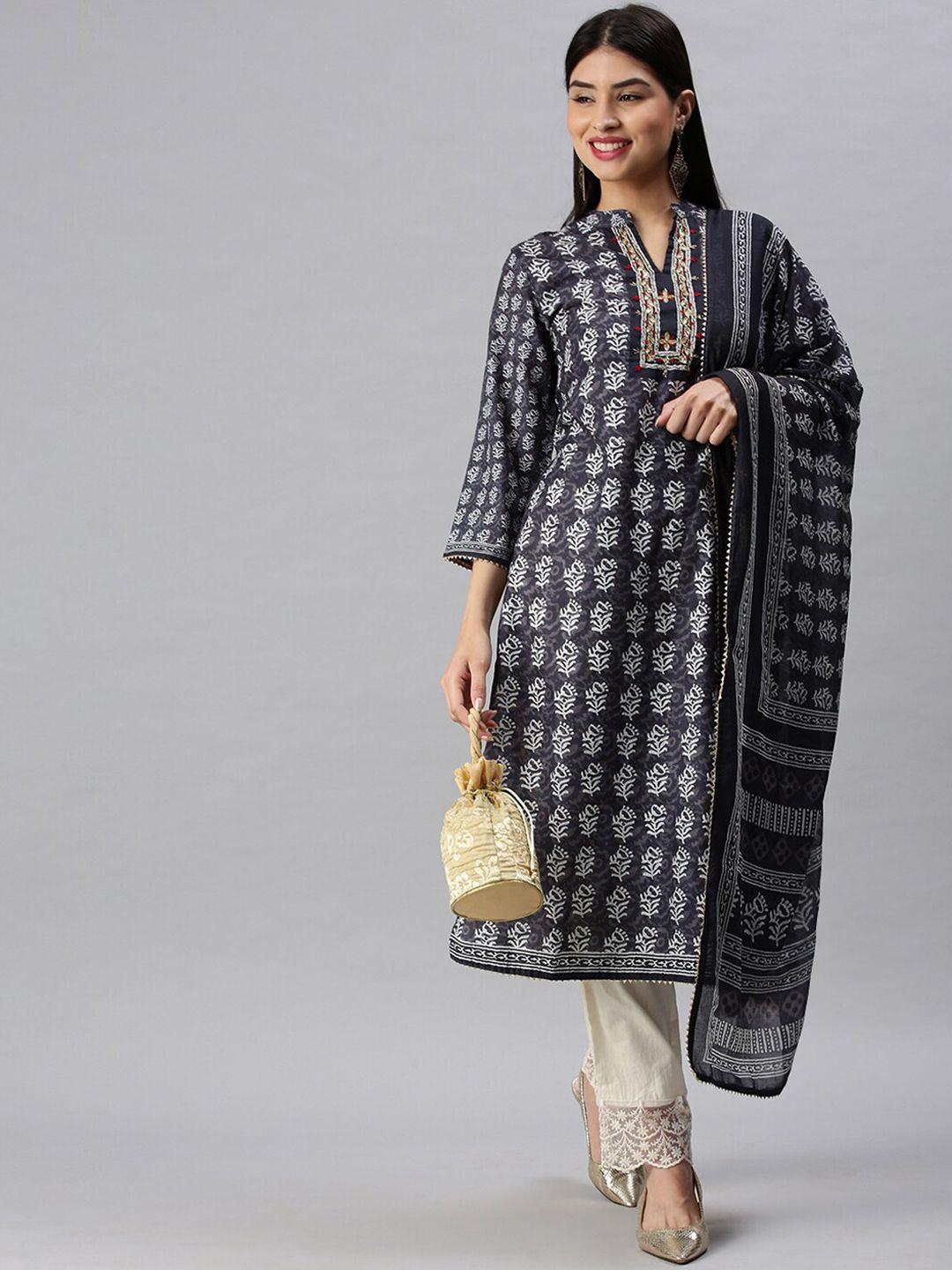 showoff floral printed gotta patti kurta with trousers & dupatta