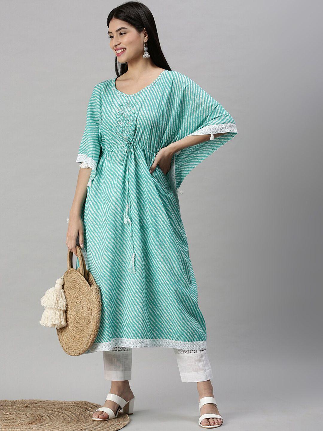 showoff leheriya printed thread work kaftan kurta with trousers