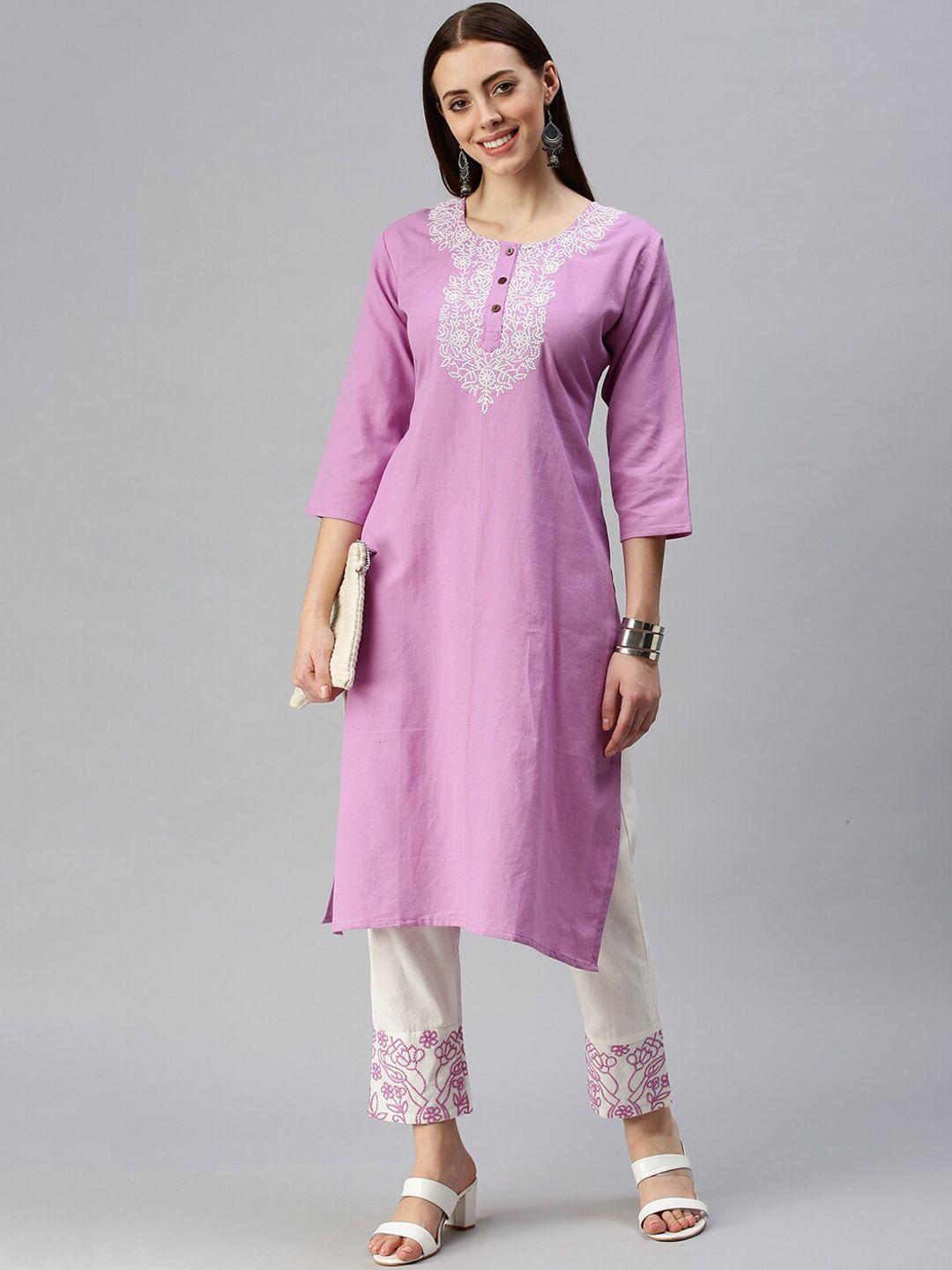 showoff ethnic motifs yoke design thread work kurta with trousers