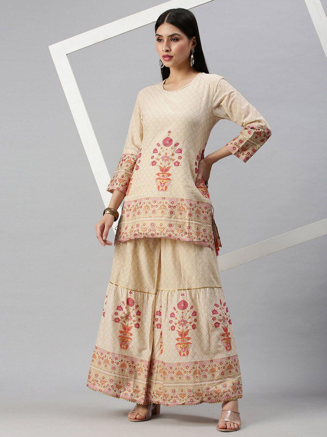 showoff floral printed kurta with sharara