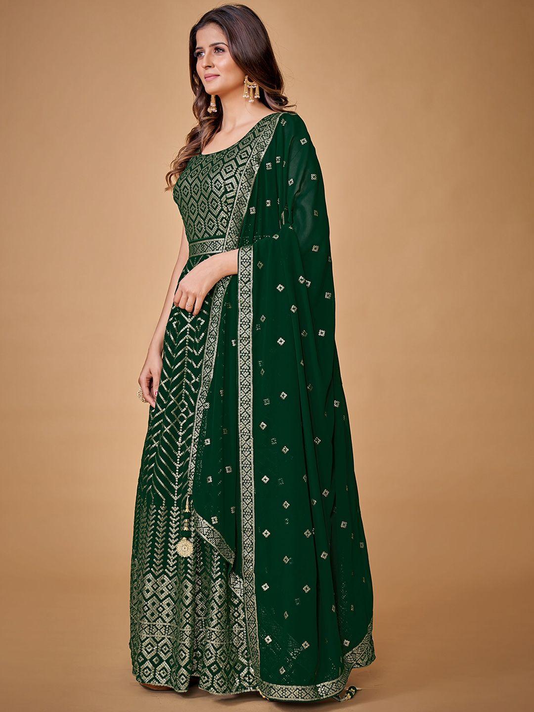 fusionic embroidered georgette sleeveless maxi gown ethnic dresses with dupatta