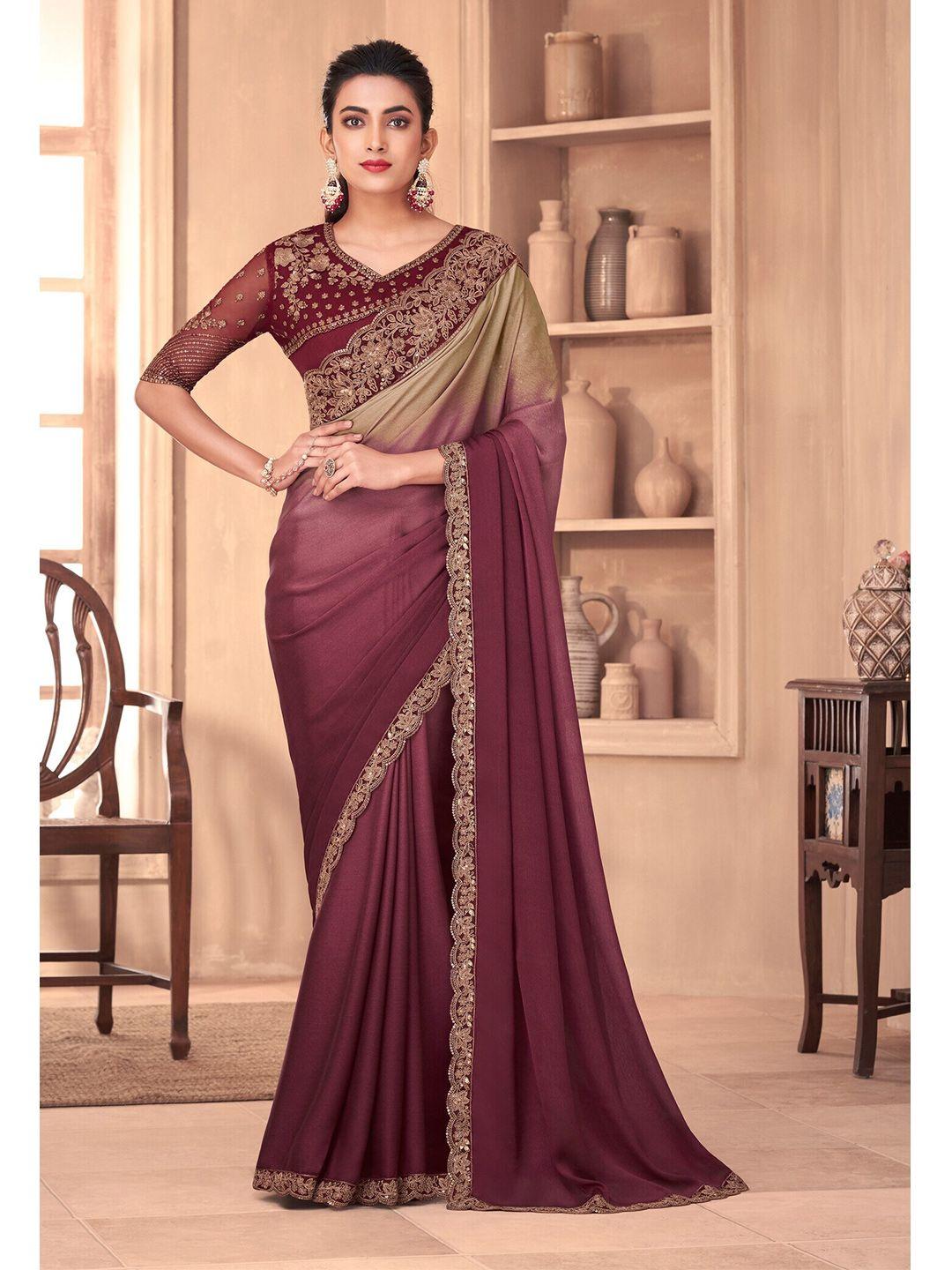 mitera ombre embroidered border silk blend saree