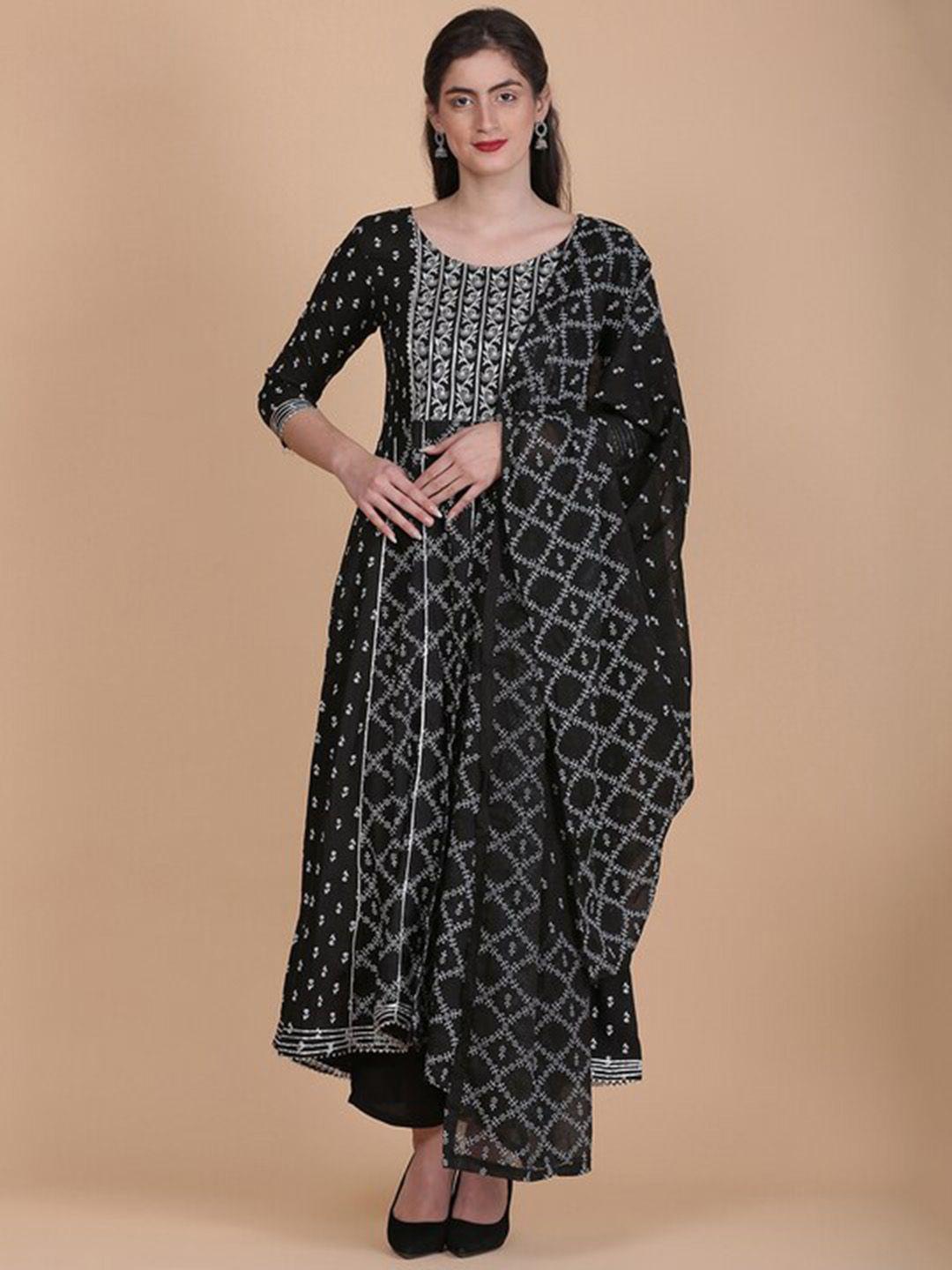 toulin floral printed gotta patti a-line kurta with trousers & dupatta