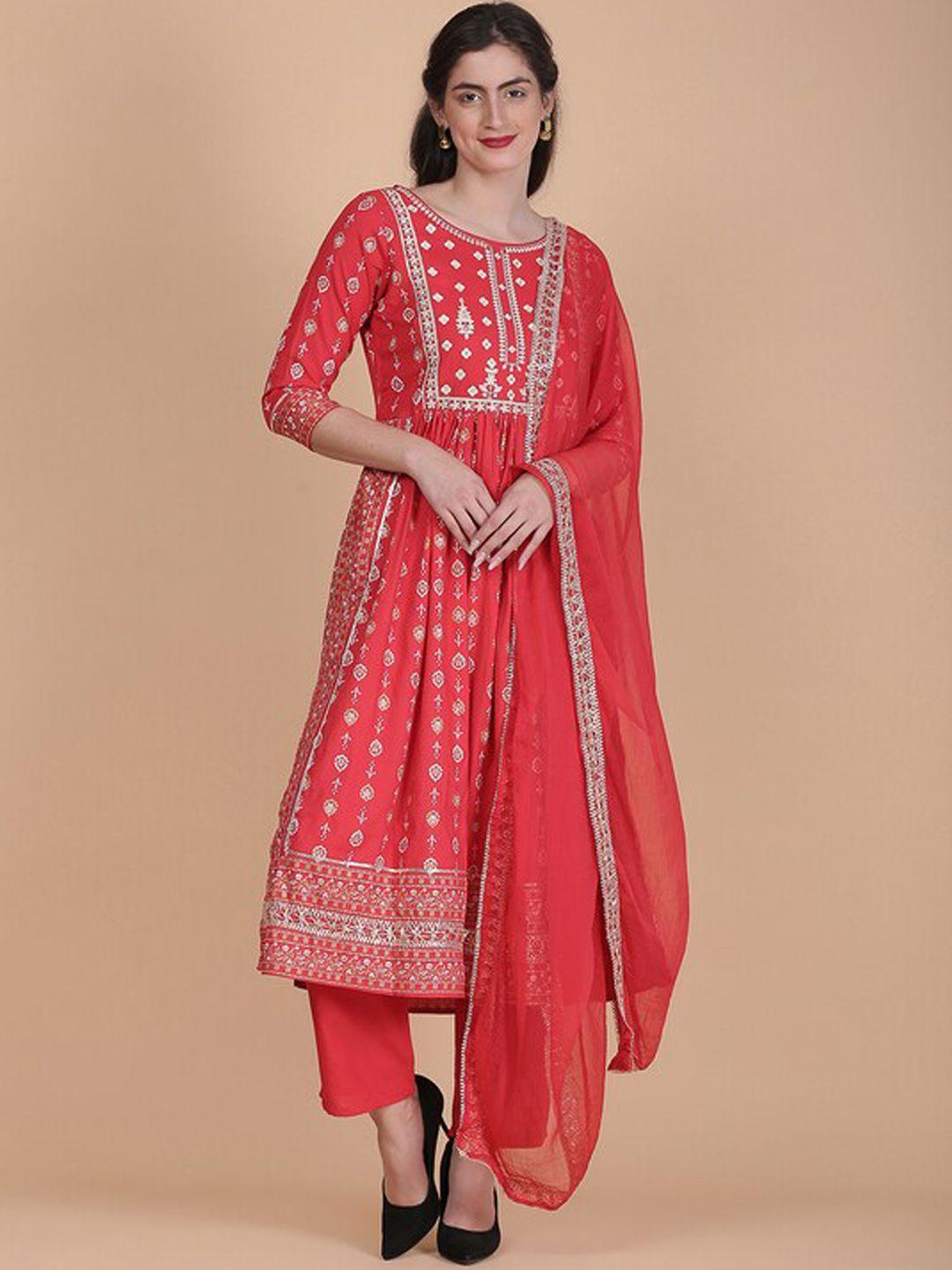 toulin floral printed a-line kurta with palazzos & dupatta