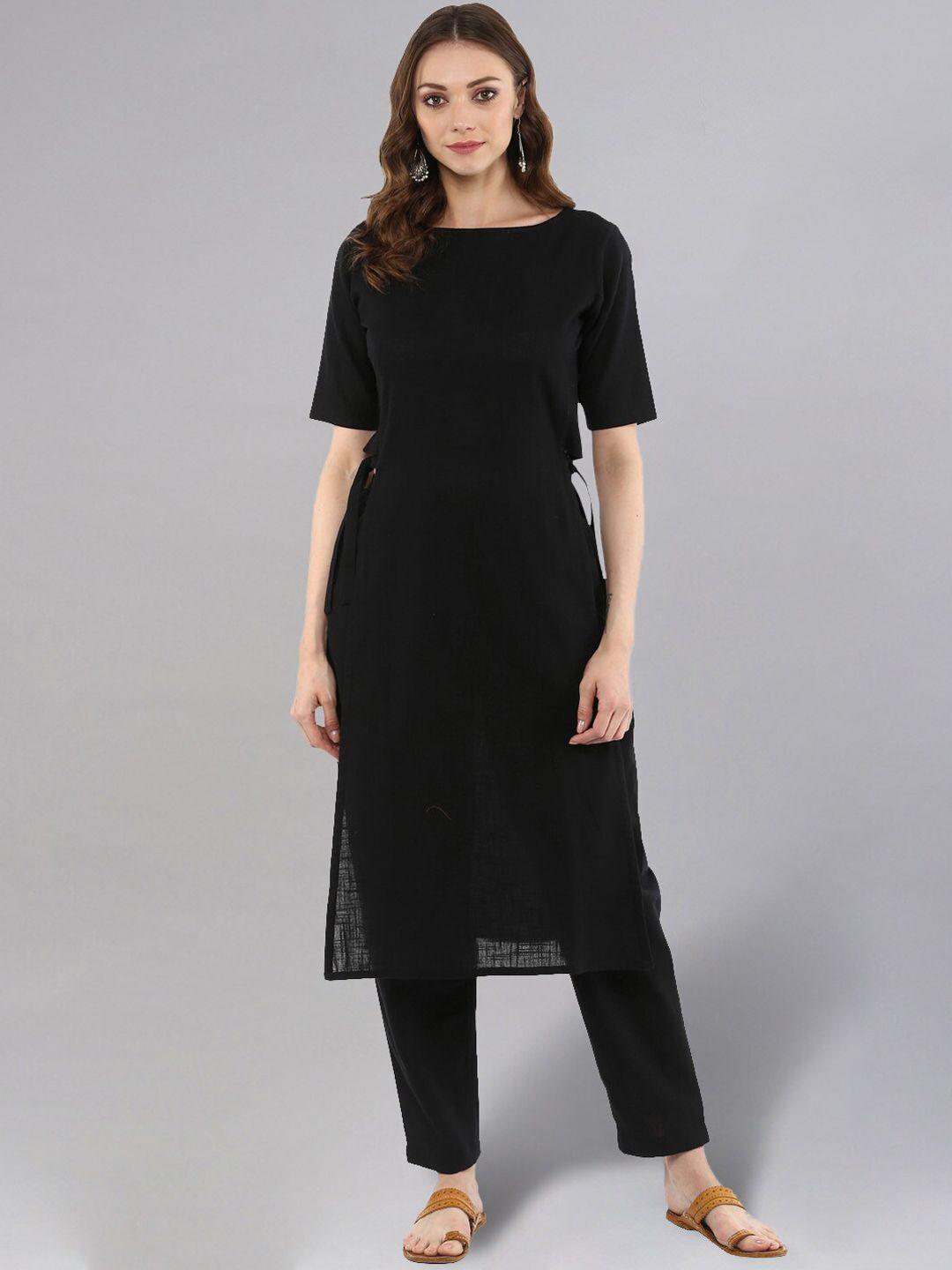 idalia boat neck high-slit pure cotton kurta with trousers