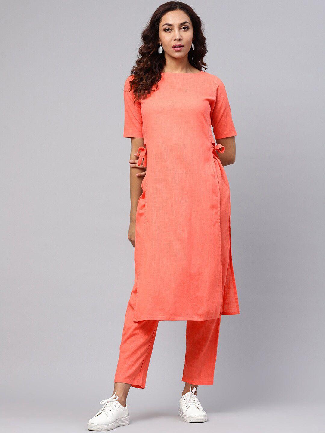 idalia boat neck high-slit pure cotton kurta with trousers