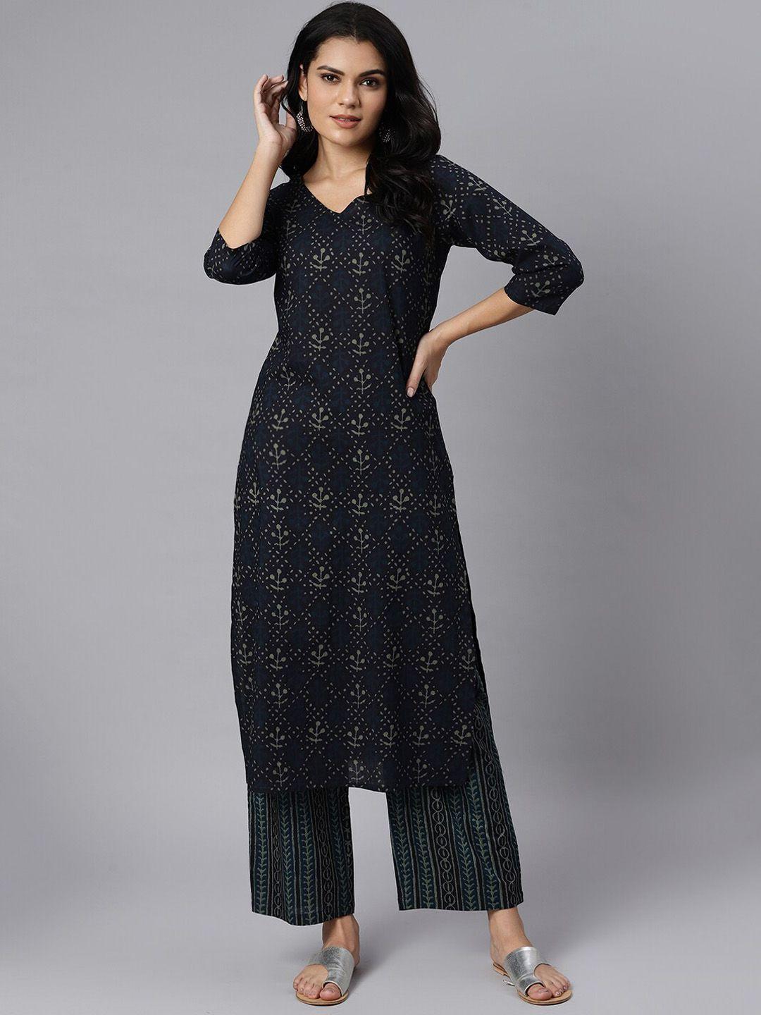 idalia floral printed v-neck kurta with palazzos