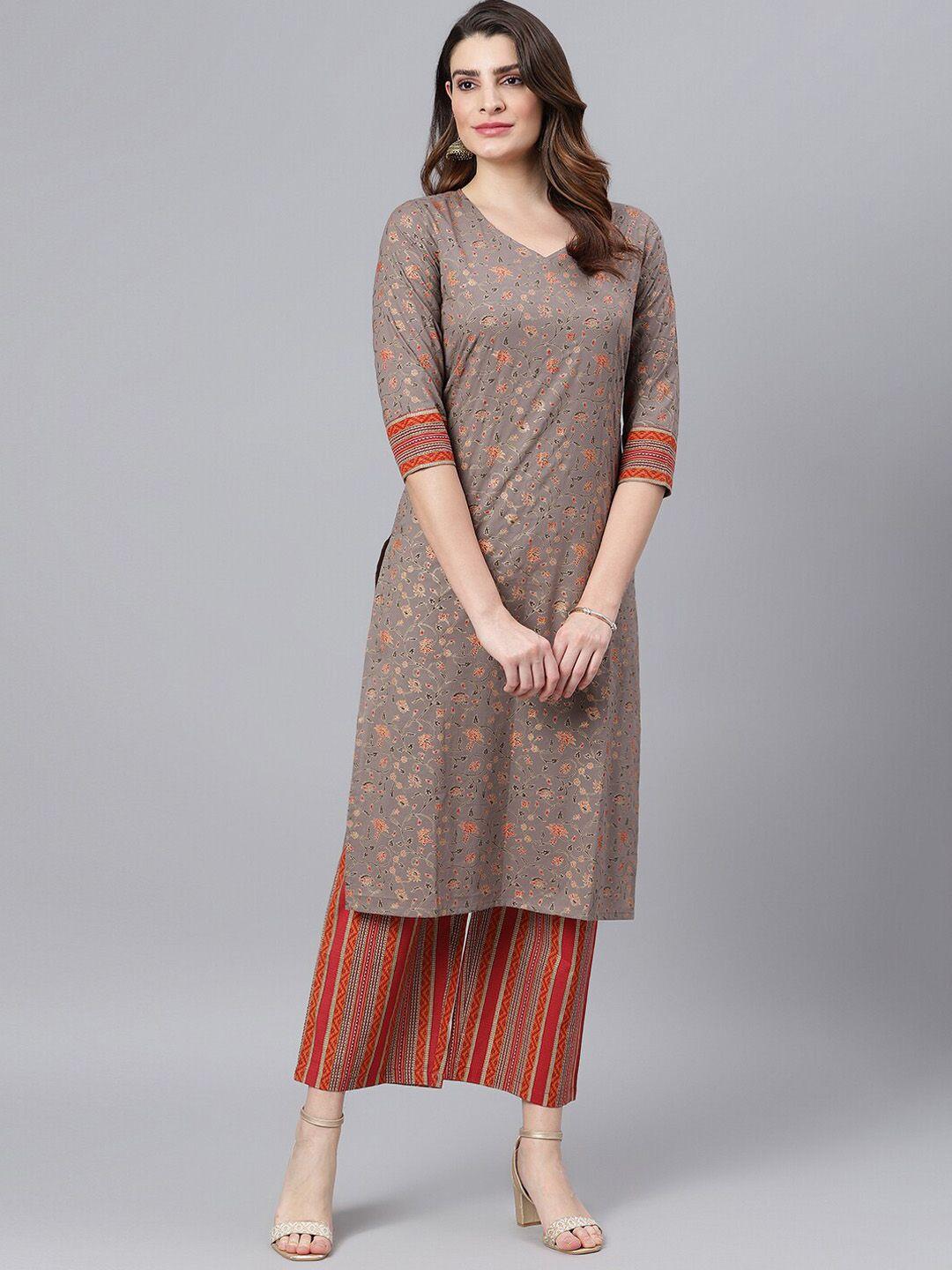 idalia floral printed v-neck kurta with palazzos