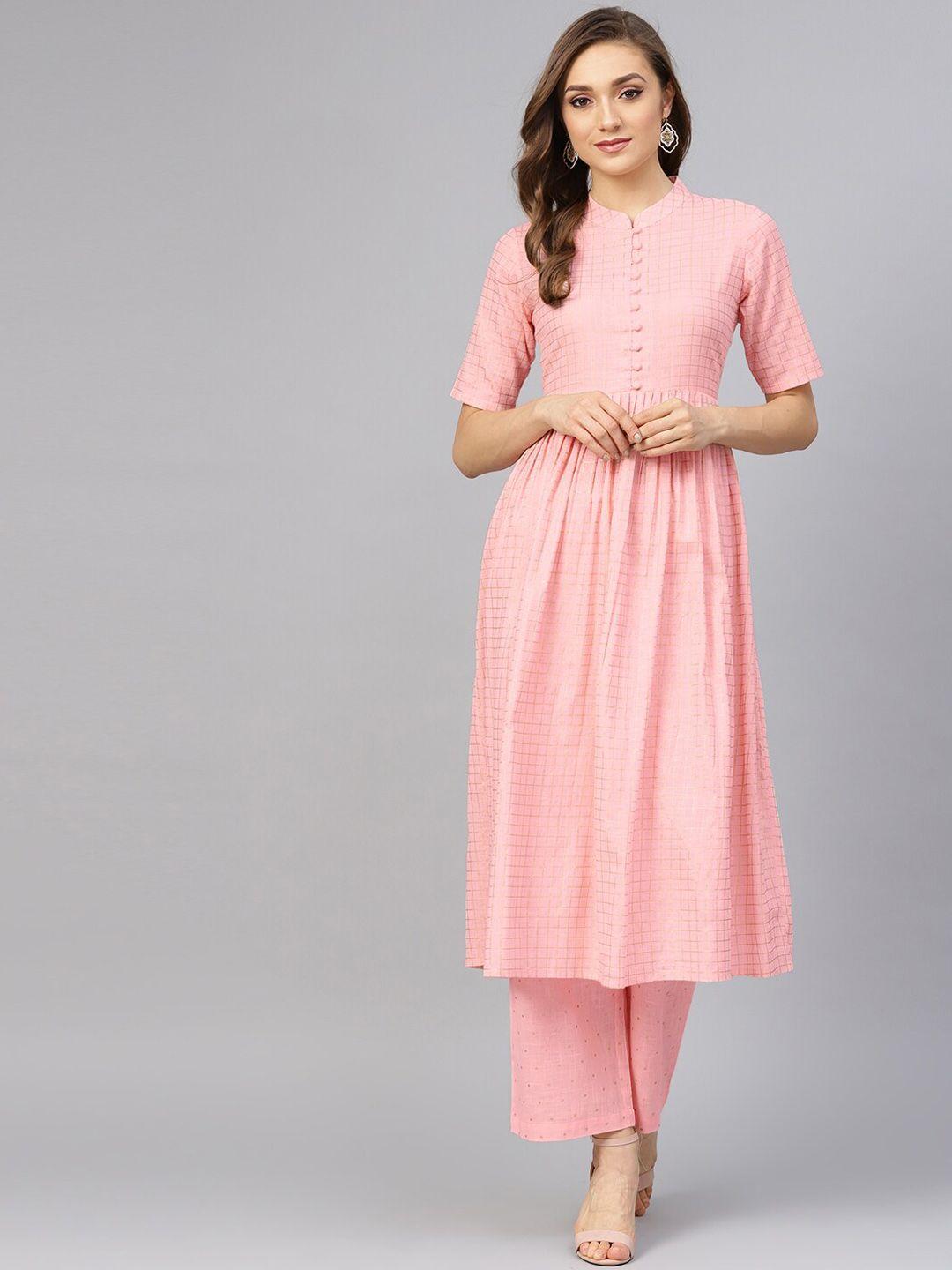 idalia checked mandarin collar anarkali kurta with palazzos