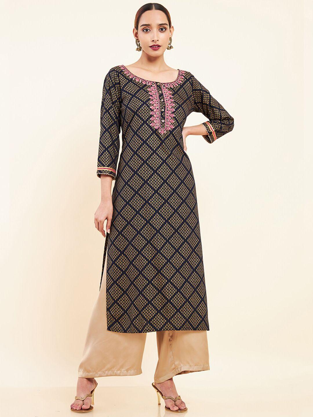 maybell ethinc motifs printed thread work kurta